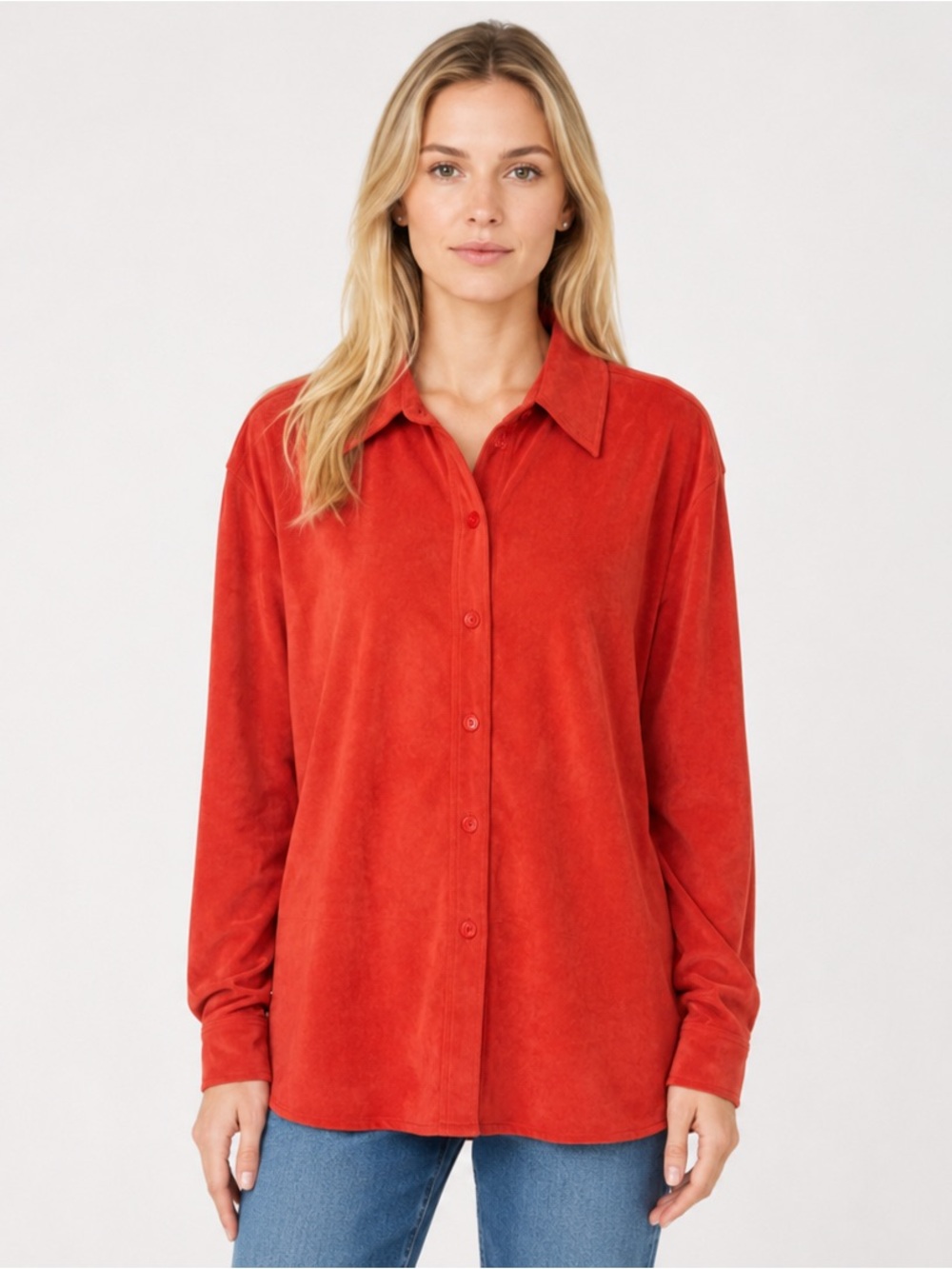 Croft & Barrow Button-Up Suede-Feel Shirt/Jacket Tunic Blouse Rust Size XL